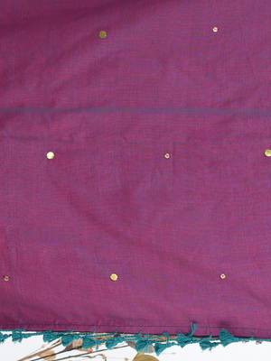 Elegant magenta cotton handspun saree with sequin embellishments and pom pom 4