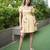Mustard yellow linen mini summer dress with ruffeled sleeves