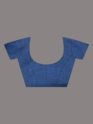 Elegant sapphire blue cotton handspun saree with sequin embellishments and pom pom 5