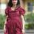 Dark maroon vintage pure cotton mini summer dress with ruffeled sleeves