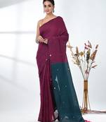 Magenta sequin-detail plain saree with teal pallu