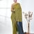 Lime green sequin-detail plain saree with teal pallu