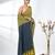 Lime green sequin-detail plain saree with teal pallu
