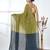 Lime green sequin-detail plain saree with teal pallu
