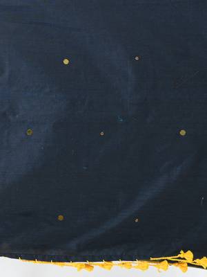 Lime green sequin-detail plain saree with teal pallu 4