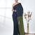 Navy blue sequin-detail plain saree with green pallu