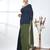Navy blue sequin-detail plain saree with green pallu