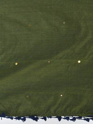 Navy blue sequin-detail plain saree with green pallu 4