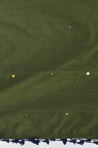 Navy blue sequin-detail plain saree with green pallu