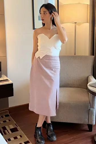 White tube top linen beige pencil skirt western wear