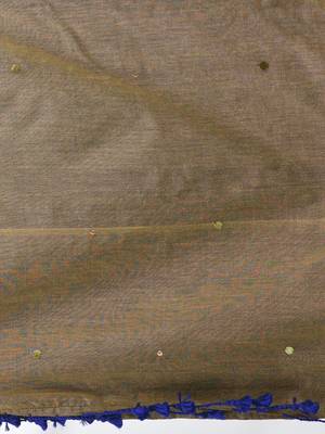 Blue sequin-detail plain saree with beige pallu 4