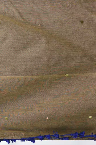 Blue sequin-detail plain saree with beige pallu