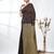 Brown sequin-detail plain saree with beige pallu