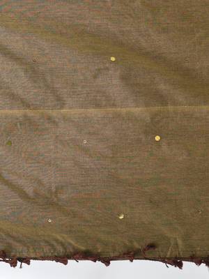 Brown sequin-detail plain saree with beige pallu 4