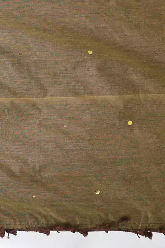 Brown sequin-detail plain saree with beige pallu