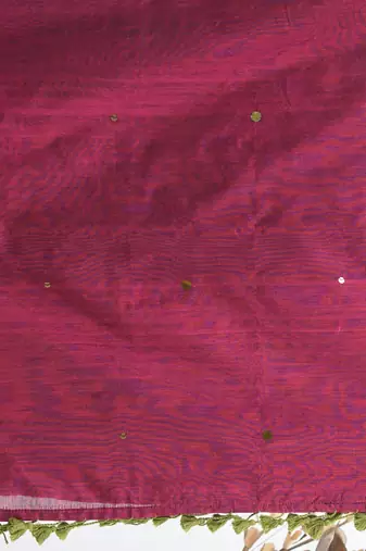 Green sequin-detail plain saree with magenta pallu