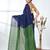 Blue sequin-detail plain saree with green pallu