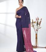 Purple sequin-detail plain saree with pink pallu