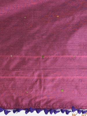 Purple sequin-detail plain saree with pink pallu 4