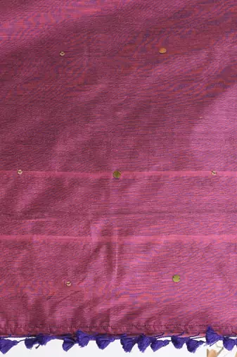 Purple sequin-detail plain saree with pink pallu