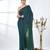Teal sequin-detail plain saree with green pallu