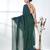 Teal sequin-detail plain saree with green pallu