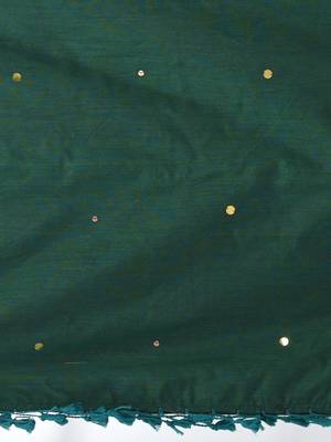 Teal sequin-detail plain saree with green pallu 4