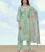 Pastel green roman embroidered work kurta set