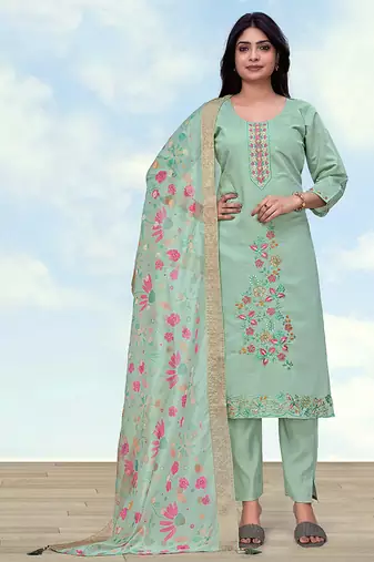 Pastel green roman embroidered work kurta set