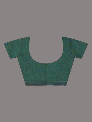 Teal sequin-detail plain saree with green pallu 5