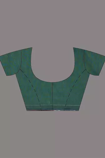 Teal sequin-detail plain saree with green pallu