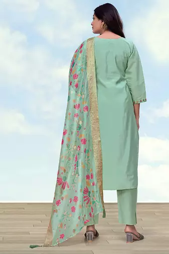 Pastel green roman embroidered work kurta set
