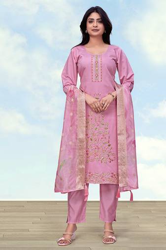 Light pink roman embroidered work kurta set