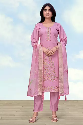 Light pink roman embroidered work kurta set