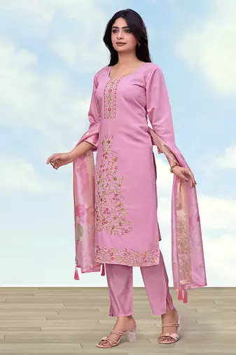 Light pink roman embroidered work kurta set