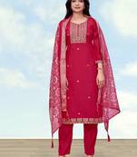 Rani pink roman embroidered work kurta set