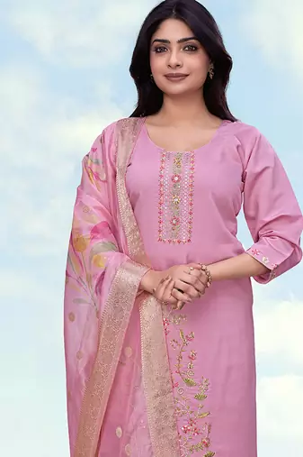 Light pink roman embroidered work kurta set