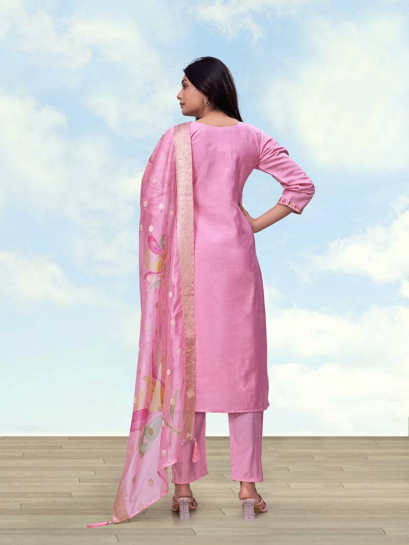 Light pink roman embroidered work kurta set