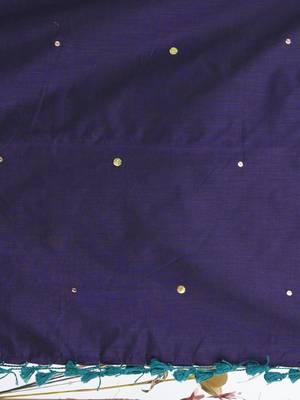 Teal sequin-detail plain saree with purple pallu 4