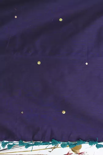 Teal sequin-detail plain saree with purple pallu