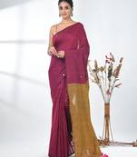 Fuchsia sequin-detail plain saree with mustard pallu
