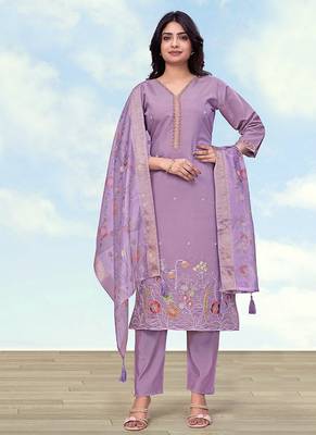 Lilac roman simar embroidered work kurta set 1