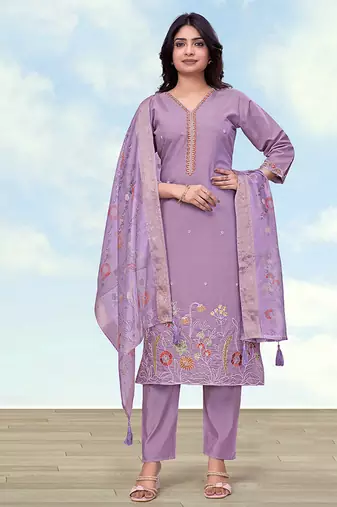 Lilac roman simar embroidered work kurta set