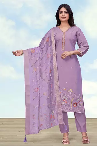 Lilac roman simar embroidered work kurta set
