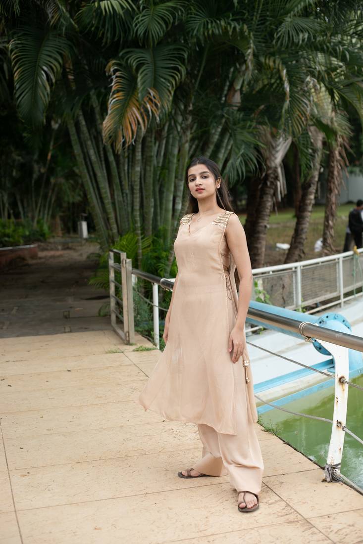 Golden luxe indo-western jacket suit set with farsi pants