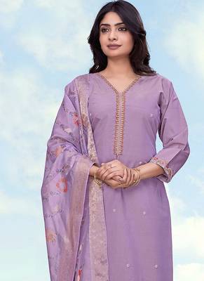 Lilac roman simar embroidered work kurta set 3