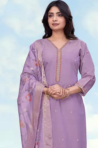 Lilac roman simar embroidered work kurta set
