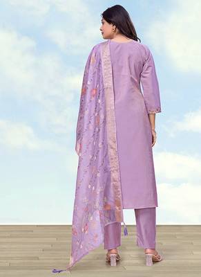 Lilac roman simar embroidered work kurta set 4