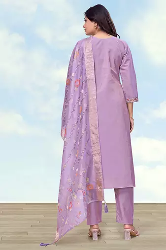Lilac roman simar embroidered work kurta set