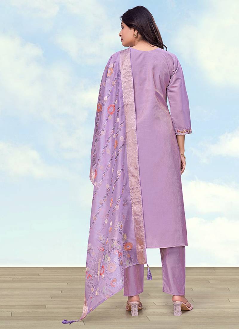 Lilac roman simar embroidered work kurta set
